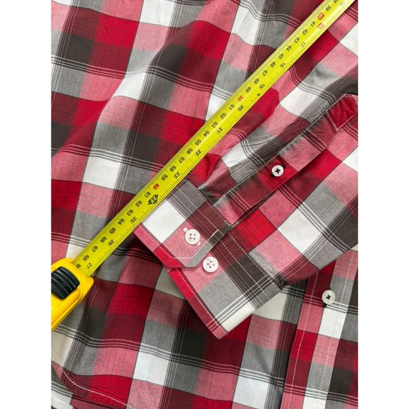 Cinch Mens Plaid Button Down Long Sleeve Shirt Red Brown White Size Medium - Picture 9 of 9
